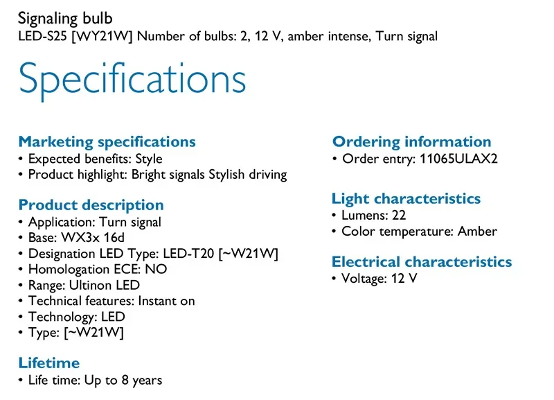 Philips Ultinon LED WY21W T20 with 2x CANbus Adapter Car Turn