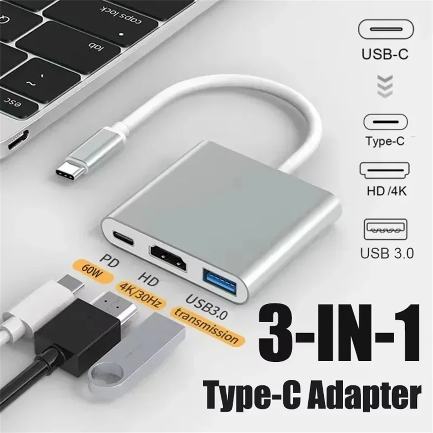 Versatile 3-in-1 USB-C Hub with HDMI and USB 3.0 Ports