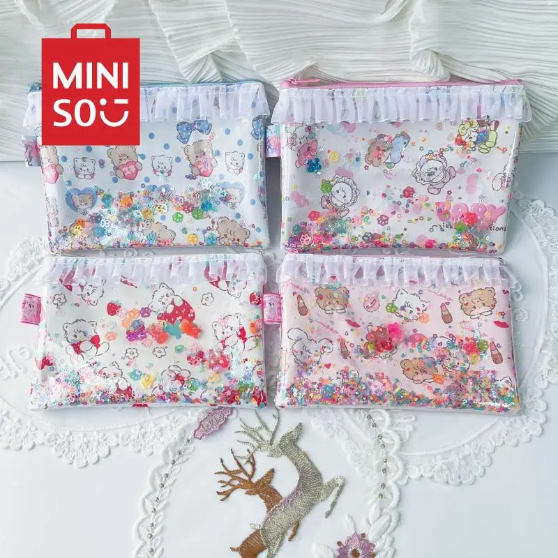New Mikko Pen Bags Kawaii Pink Girl Pencil Case Large Capacity Quicksand Bag Cute Transparent Makeup Bag Portable Coin Bag Gifts