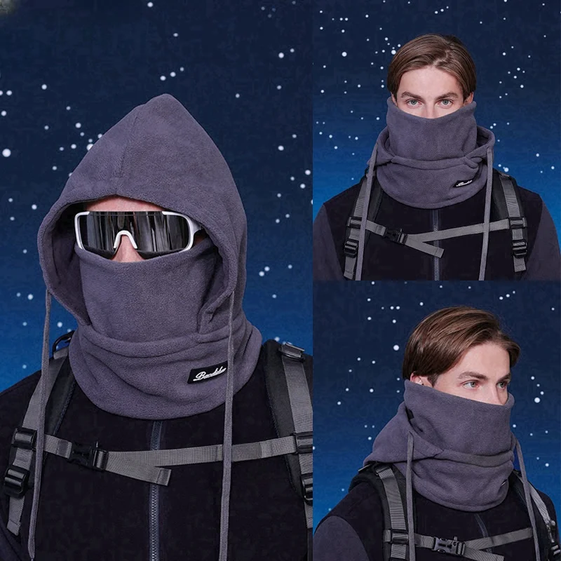 Winter cycling face mask anti wind warm neck hat scarf all in one hat with fleece ear protection for men's pullover