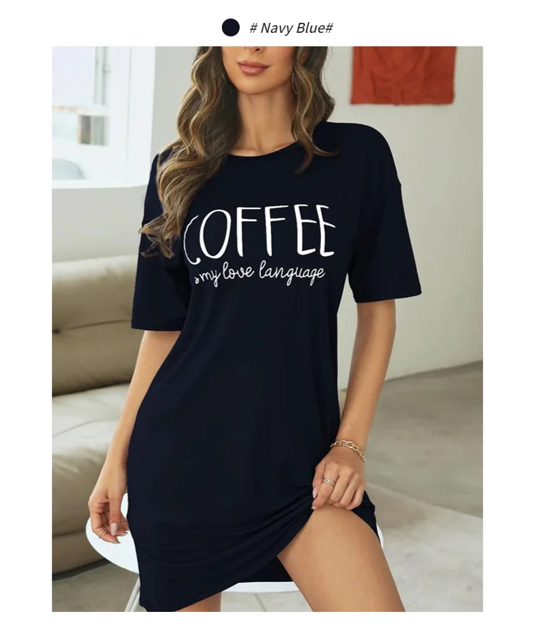 Womens Cartoon Print Milk Silk Nightgown - Casual Short Sleeve Summer Sleepdress
