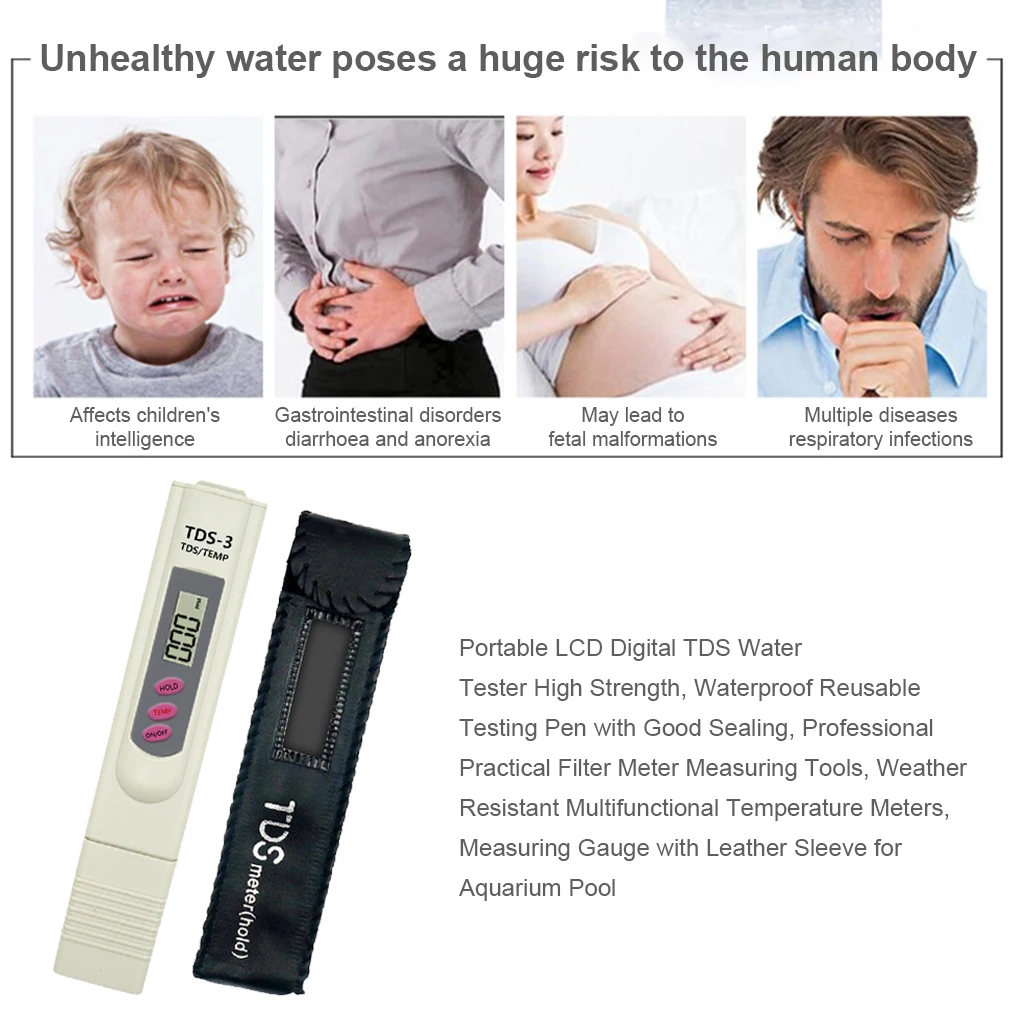 TDS Water Tester Testing Pen High Strength Weather Resistant Multifunctional Filter Meter Measuring Tools Aquarium Pool