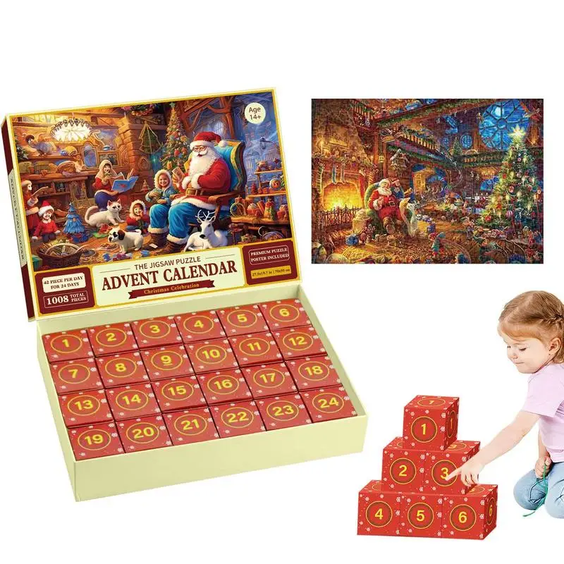 

1008pcs Christmas Countdown Advent Calendar Jigsaw Creative Blind Box Festival Theme Santa's Surprise for Puzzle Enthusiast 2023