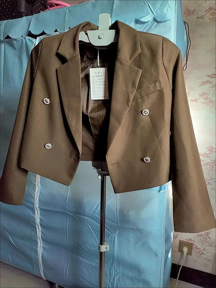 Korean Cropped Slim Blazer Jackets Solid Color Double Breasted Suit Coats Casual Office Zevity Overcoat Spring Elegant Chaquetas