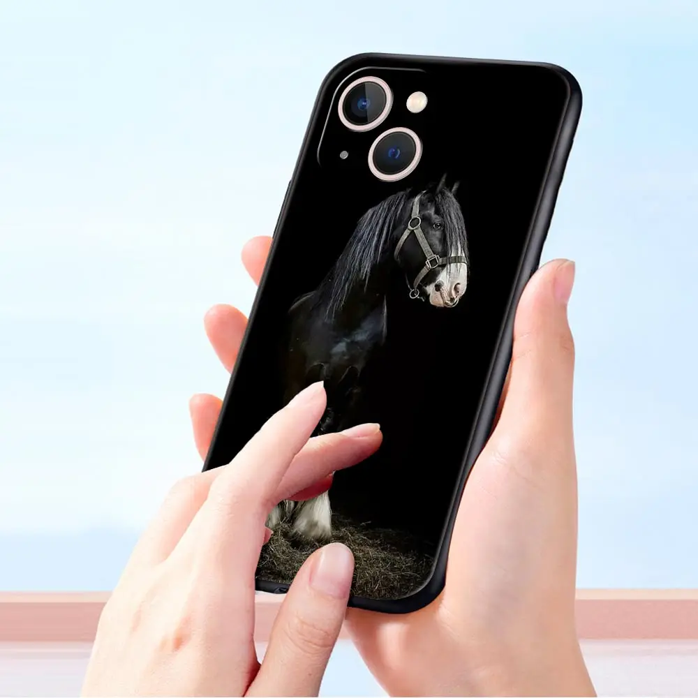 Running Horse Wild Animals Luxury Phone Case - Black Protective Cover