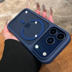 Crystal Clear Magnetic Phone Case - Shockproof Hybrid Bumper with Wireless Charging Compatibility - iPhone 17 (Navy Blue)