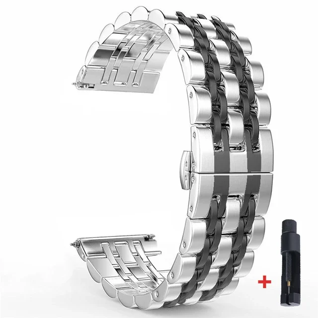 Premium 22mm Stainless Steel Smartwatch Strap - Metal Bracelet Band Wristband Belt