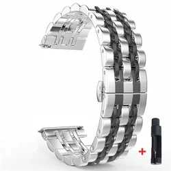 Premium 22mm Stainless Steel Smartwatch Strap - Metal Bracelet Band Wristband Belt - KOSPET TANK M3 Ultra (Silver - Black)