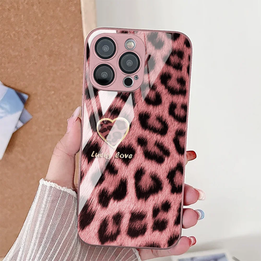 Leopard Print Tempered Glass Phone Case