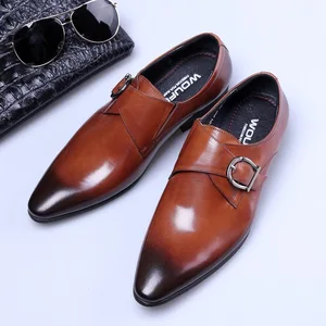 Big Size Men Buckle Strap Dress Shoes Pointed Toes Work Footwear Fading Career Shoes