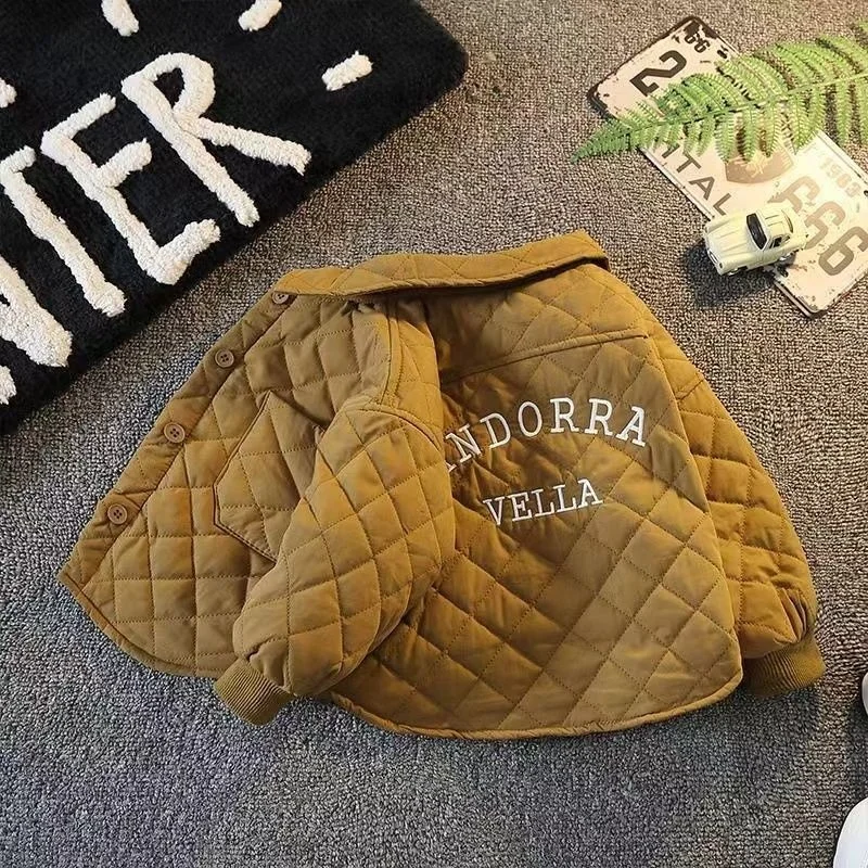 소년 두꺼운 따뜻한 격자 무늬 재킷 2025 신제품 소년 탑 포켓 패션 면화 의류 패션 잘 생긴 아동 의류