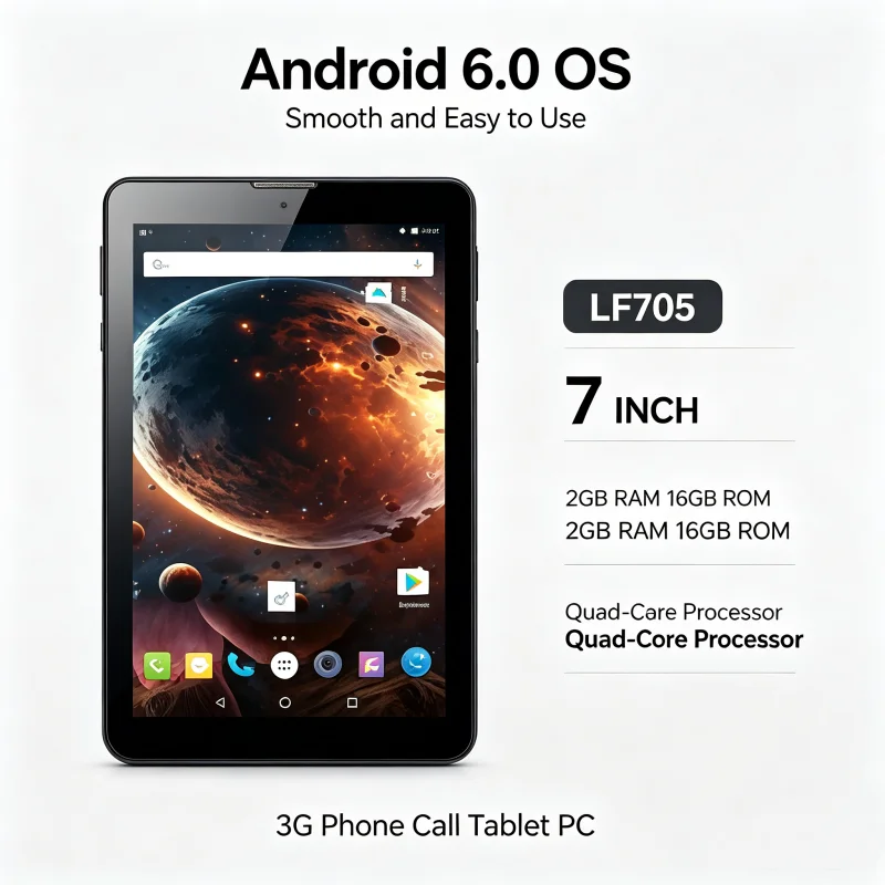 7 INCH 2GB RAM 16GB ROM LF705 3G Phone Call Tablet PC Android 6.0 MTK8735 Quad-Core 2 X Sim Card 1024 X 600 Pixels