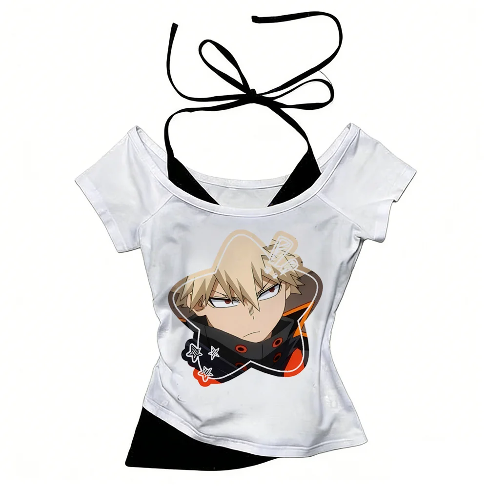 Bakugo T-Shirt für Teenager, Popkultur, klassisches psychedelisches Hip-Hop-Kawaii-Anime-T-Shirt, Y2k-Damen-T-Shirt, klassisches, trendiges Grafik-T-Shirt – Detail 1