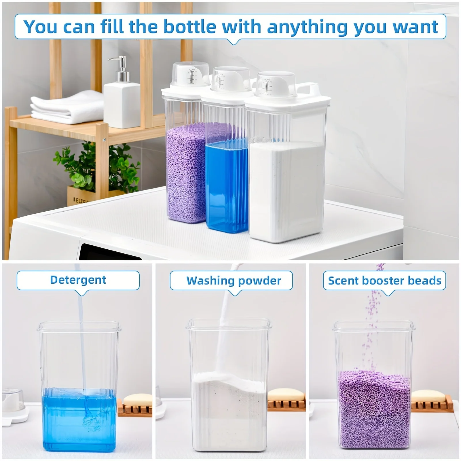 1-3pcs Airtight Laundry Detergent Powder Storage Box Jar Bleach Storage Container Large Capacity Measuring Cup storage box