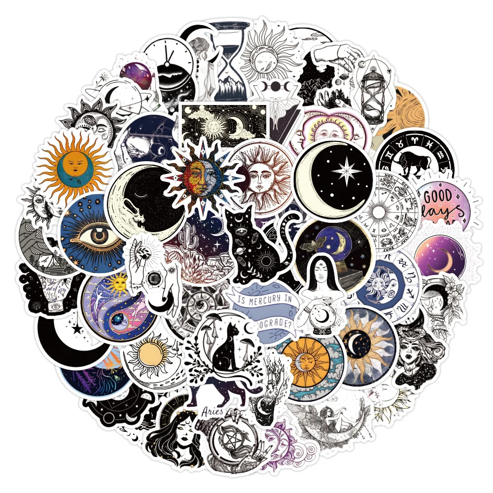

10/30/60pcs Vintage Goth Sun Moon Graffiti Stickers for Laptop Motorcycle Skateboard Car Waterproof Cool Sticker Toys Wholesale