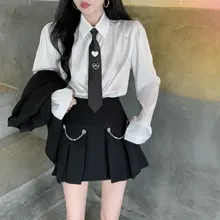 

Girl College Style Small Suit Women Casual Short Black Chain Spring New Shirt Temperament Thin A-line Above Knee Mini Skirt XL