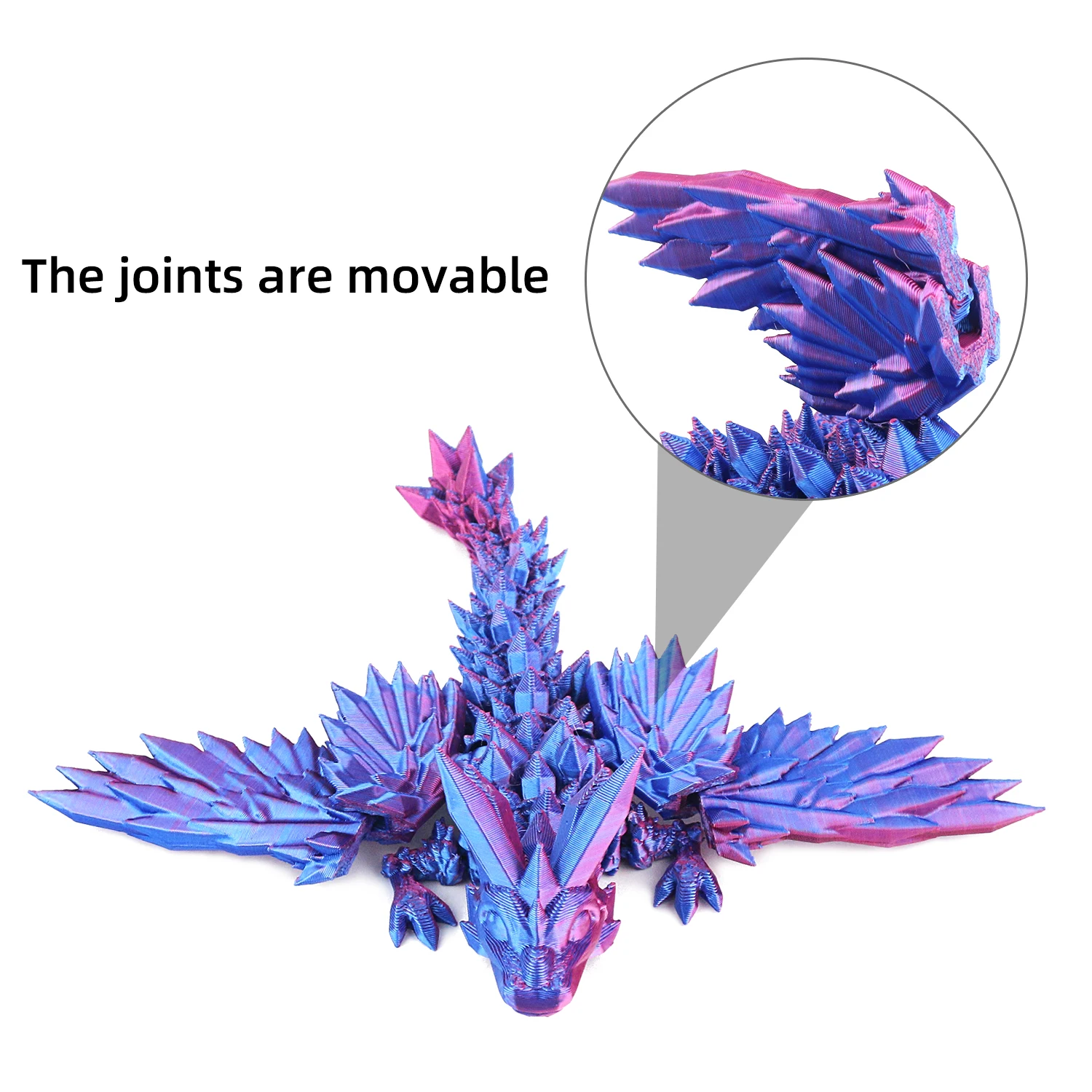 3D printed crystal flying dragon movable joint pterosaur ornament with wings, handmade children's toy 3