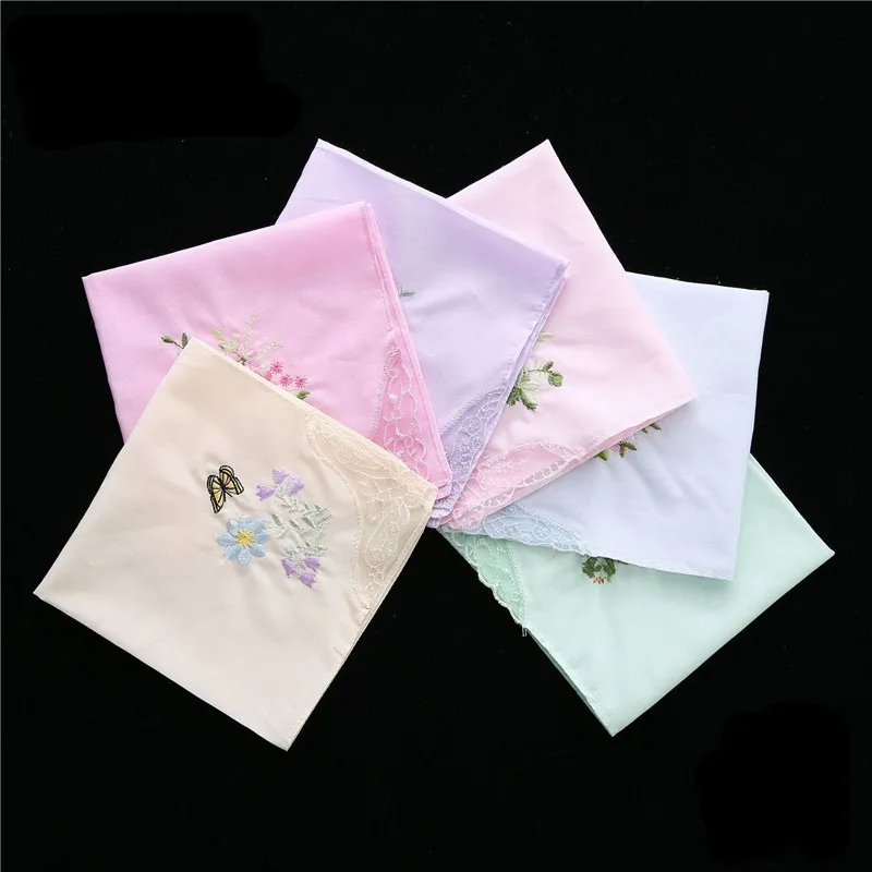 Pañuelo 100% de algodón para mujer, 3 piezas, 28x28cm, bordado de flores, tela Floral, regalo de boda