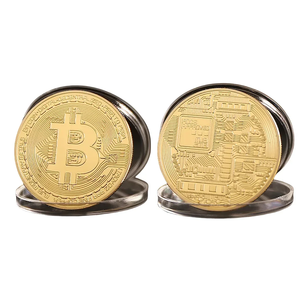 Gold Plated Collectible Bitcoin Coin – Commemorative Art Piece with Display Case