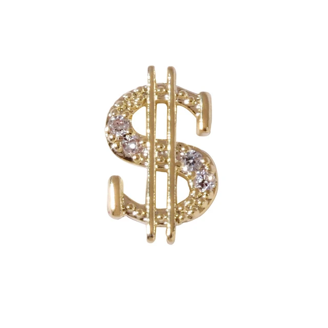 10Pcs Dollar Sign 3D Nail Charms Gold Silver Money Crystal Zircon