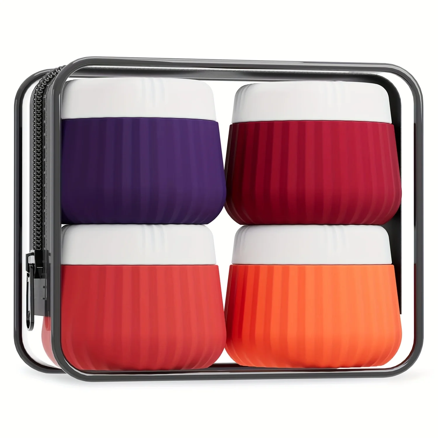 Compact Leak-Proof Silicone Travel Jars with Clear Bags - Ideal for Makeup and Creams (4-Pack)
