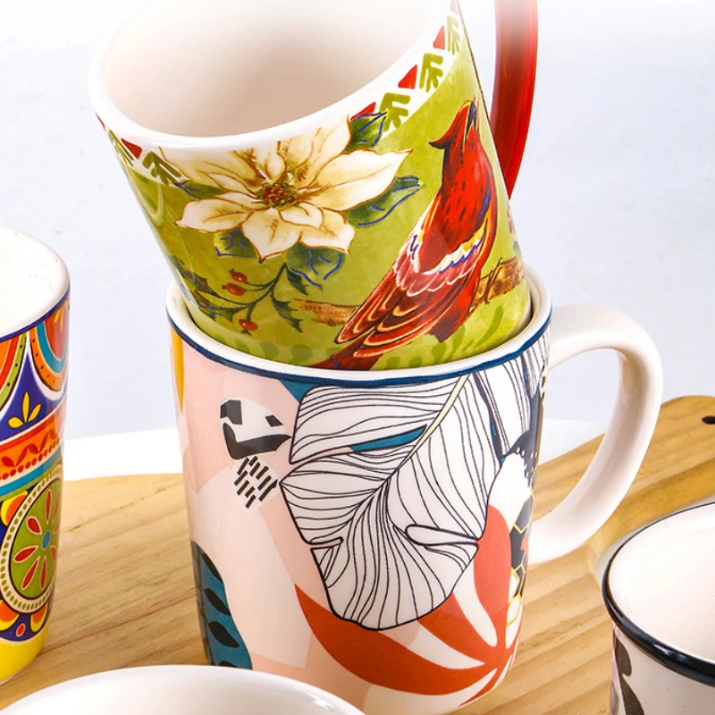 Tazza Grande In Ceramica Floreale Dipinta A Mano – 14 Oz Per Caffè, Tè, Latte E Cereali – Adatta A Microonde