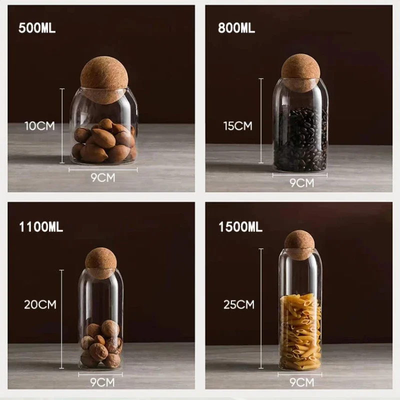 High Quality Cork Ball Glass Jar,Transparent Glass Sealed Can Kitchen Food Grain Storage Tea Candy Storage Glass Jars and Lids 6