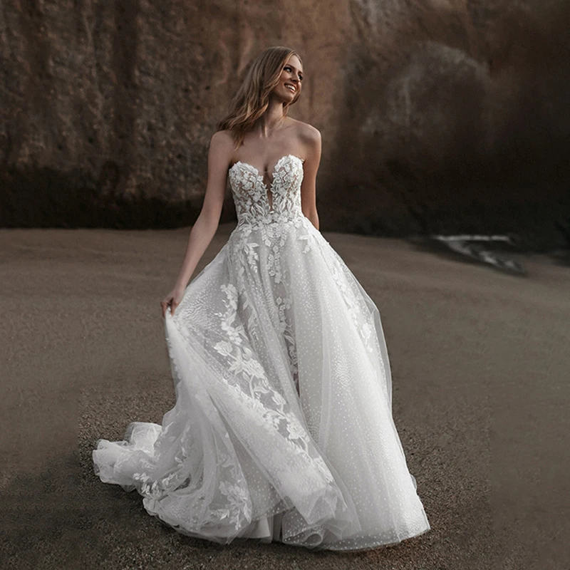 

Fashion Lace A Line Wedding Gowns Sweetheart Off the Shoulder Bridal Dresses with Train Custom Made Wedding Dress Robe De Mariée
