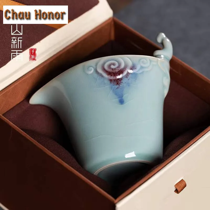 260ml Handmade Longquan Celadon Justice Cup Purple Jun Kiln Tea Pitcher Zen Buddha Divide Tea Cloud Cha Hai Teaware Collection