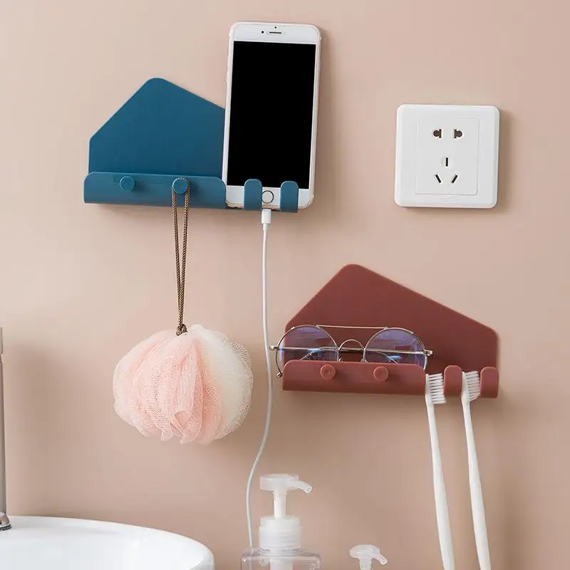 

1 Plastic Mobile Phone Wall Charging Stand Bracket Without Punching Bracket With 4 Hooks Practical Multi Purpose Tool