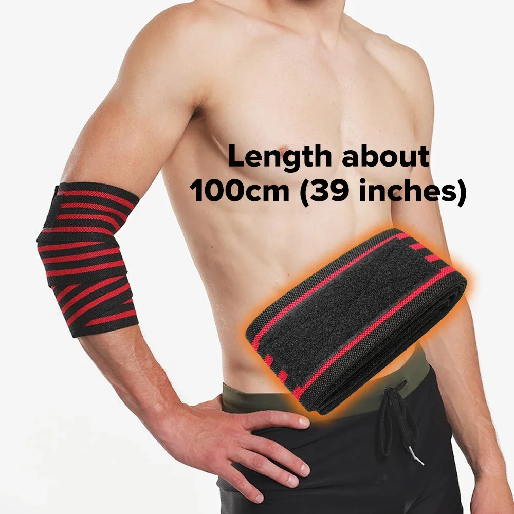 Wrap Elbow Strap Bandage Breathable Brace Support Gym Fitness Sport Protecter Pad for Weightlifting Bench Press 1PC 100cm Long
