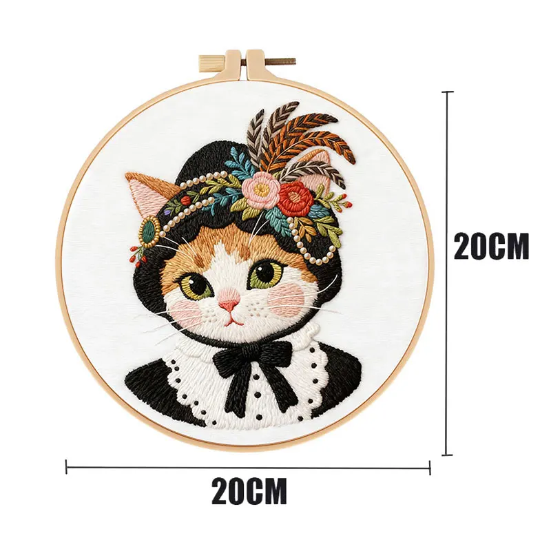 Kit Ricamo Gatto Fai da Te per Principianti - Kit Artigianale per Ricamo e Cucito - Regalo Unico - immagine 3