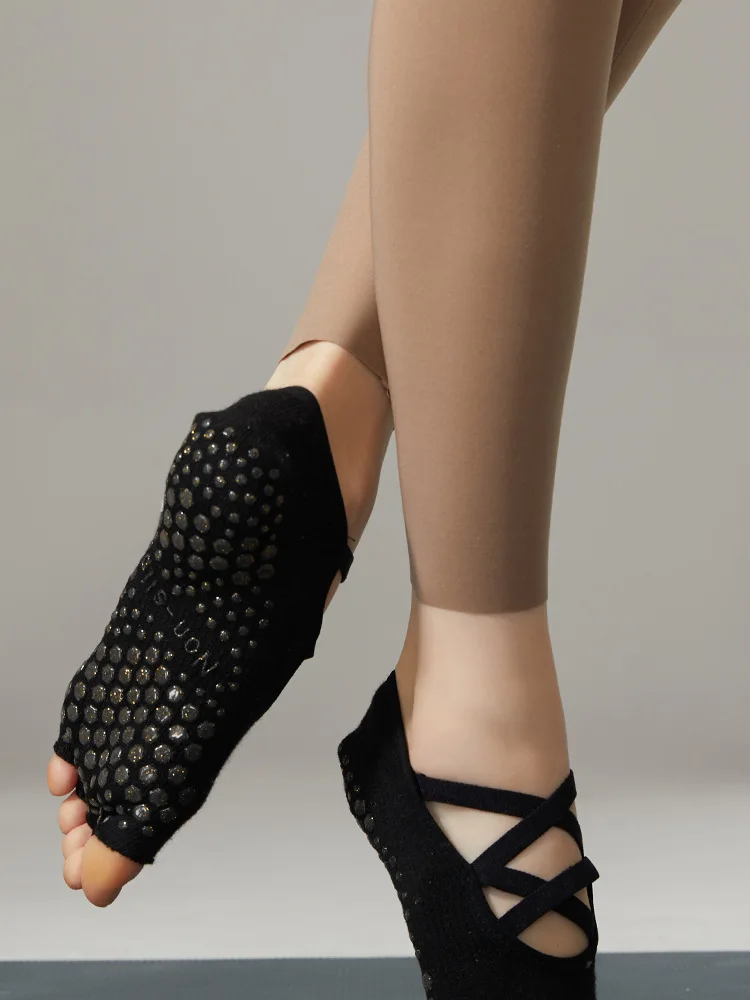 Toeless Five Fingers Yoga Socks Women Solid Color Cotton Backless Breathable Pilates Socks Silicone Non-slip Dance Sports Socks 82 undefined