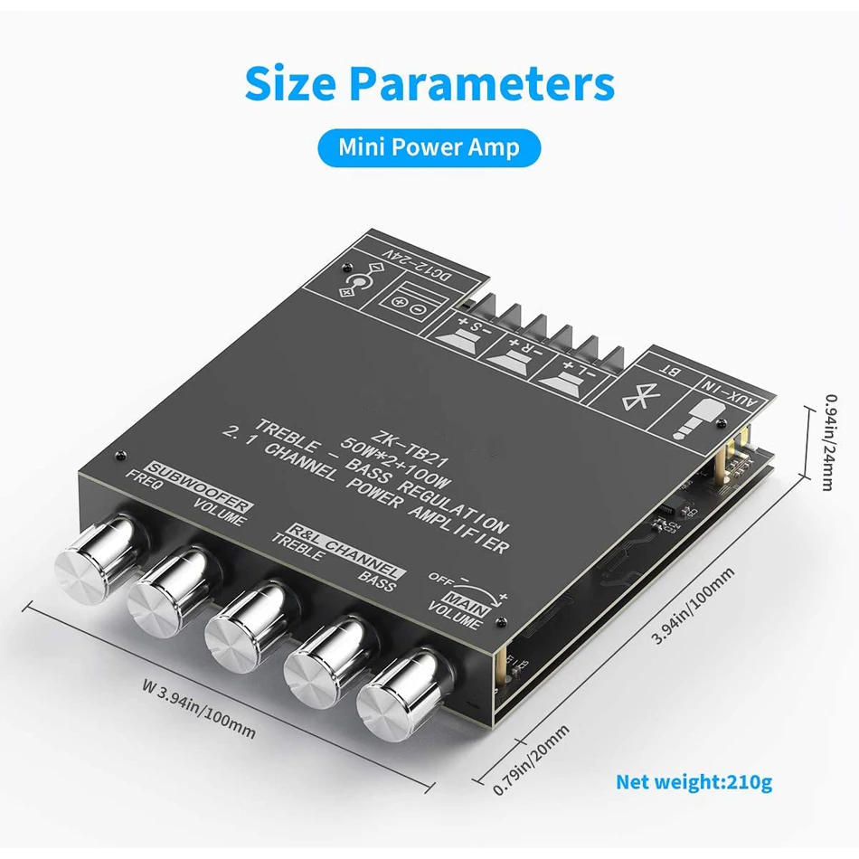 Audio ZK-TB21 Bluetooth 5.0 Stereo Audio Receiver Amplifier Board 2.1 Channel Mini Subwoofer 50Wx2+100W