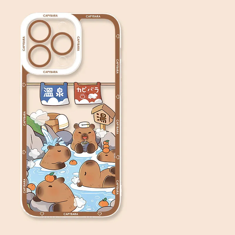 Playful Capybara Cartoon Transparent Silicone Phone Case