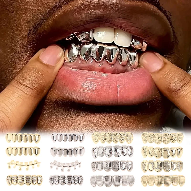 Zähne Grillz Set Für Unisex Oben Unten Mund Gold Silber Farbe Zähne Grills Zahn Kappe Abnehmbare Dental Mode Schmuck – Detail 2