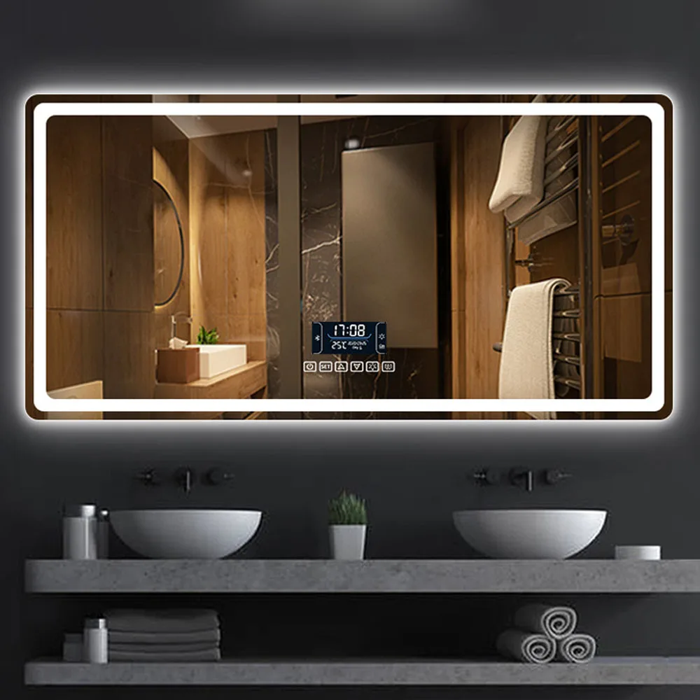 Espejo De Maquillaje Inteligente Para Baño, Luz Led Rectangular