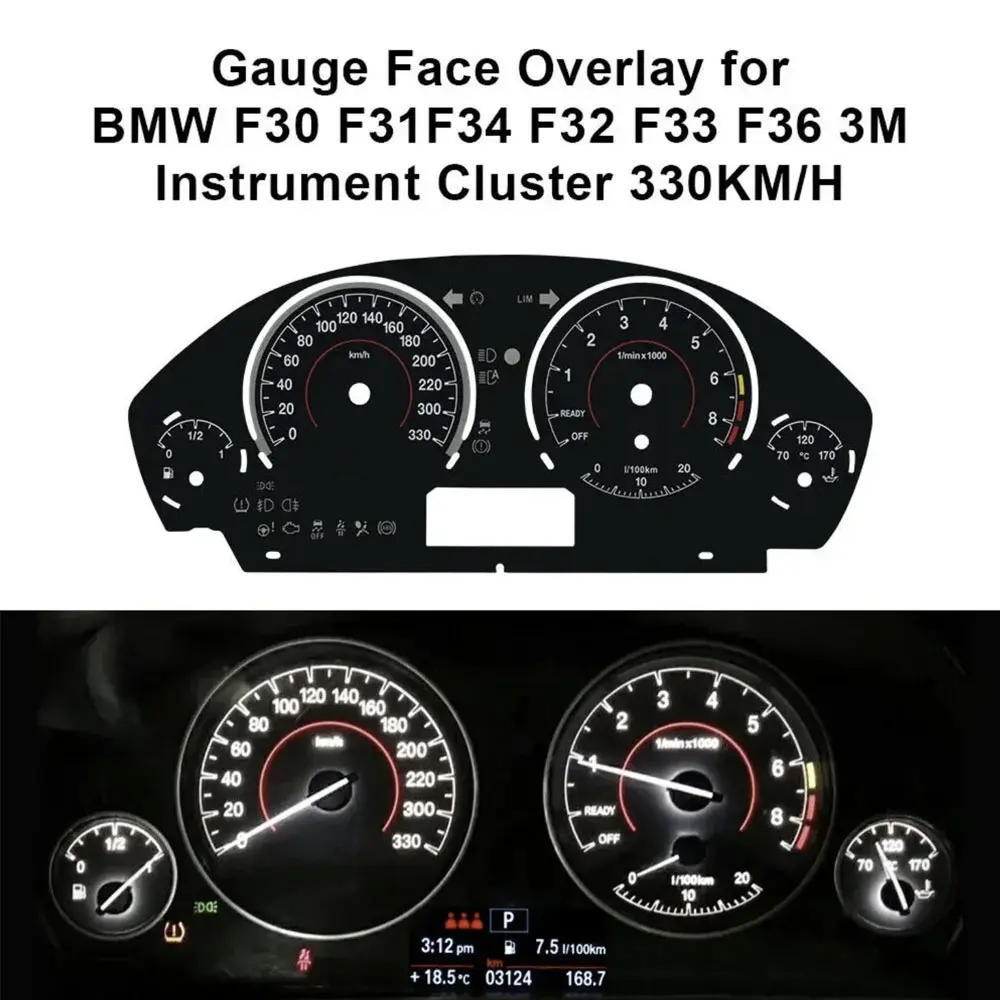 BMW F30 F31 F34 F32 F33 F36 3M 330KM/H용 계기판 게이지 페이스 오버레이