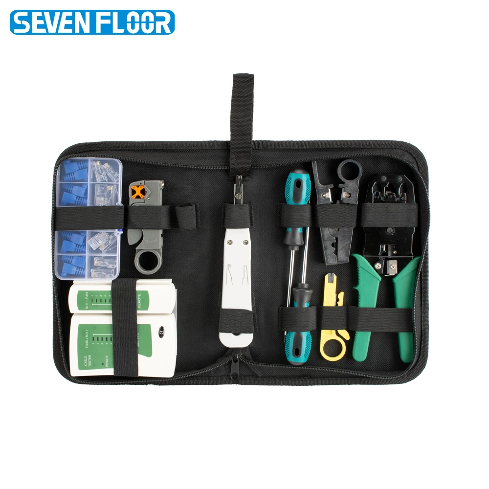 RJ45 크림핑 툴 키트 네트워크 RJ45 RJ11 케이블 테스터 스트리퍼 펀치다운 툴 스크류드라이버 10개 Cat5 플러그 부츠 세트