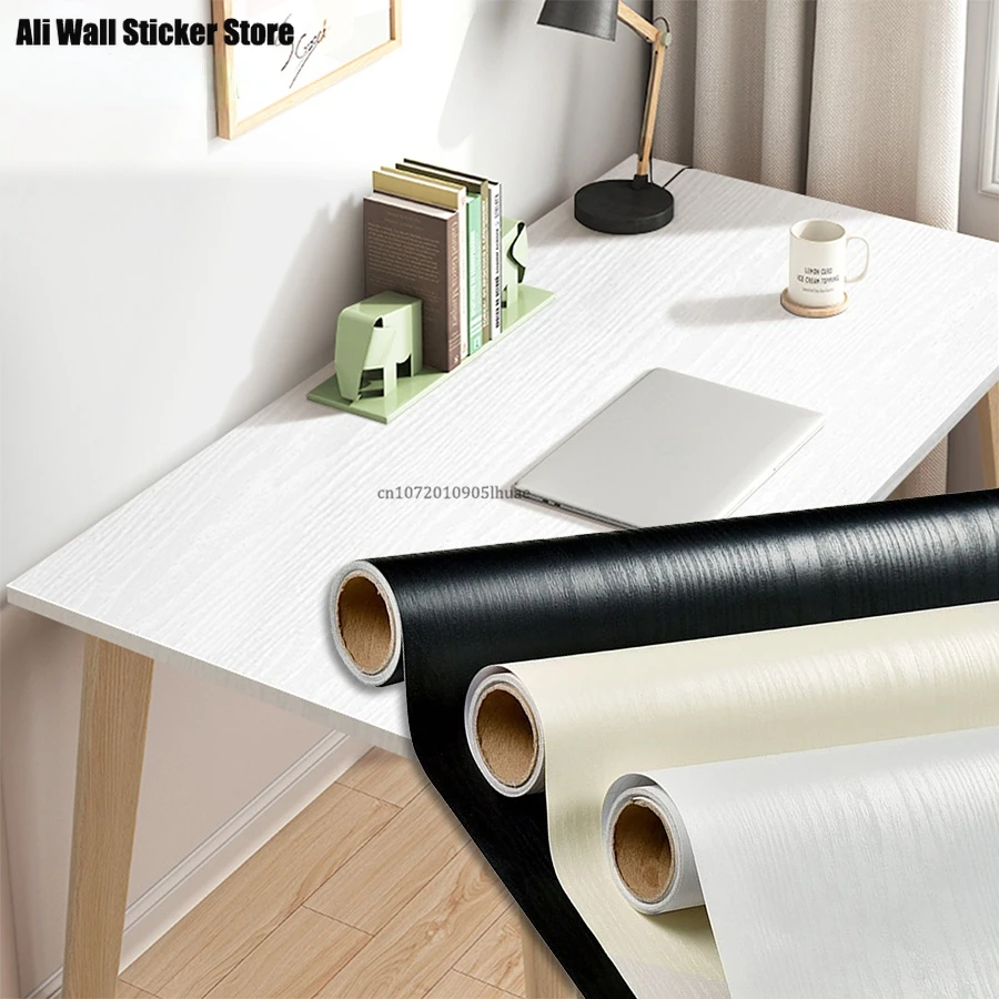 Self-Adhesive Wood Wallpaper White PVC Waterproof Decorative Film Kitchen Cabinet Bedroom Wardrobe Furniture Renovation Stickers