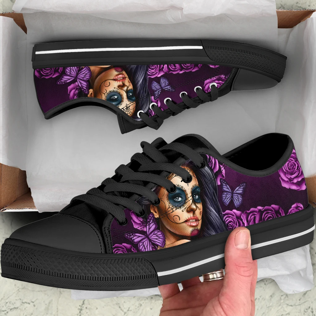 Purple Butterfly Sugar Skull Girl Zapatillas De Deporte De Mujer Fashion Lace Up Canvas Sneakers Light Breath