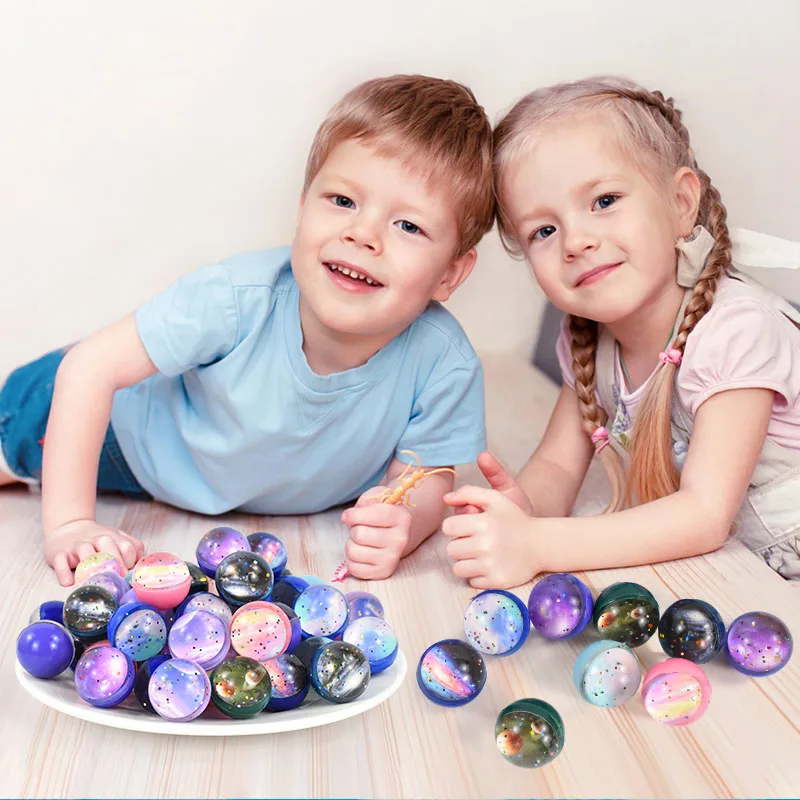 10Pcs 32mm Space Starry Planet Jumping Bounce Ball Rubber Elastic Ball Outdoor Stress Relief Toy Kids Birthday Party Favors Gift