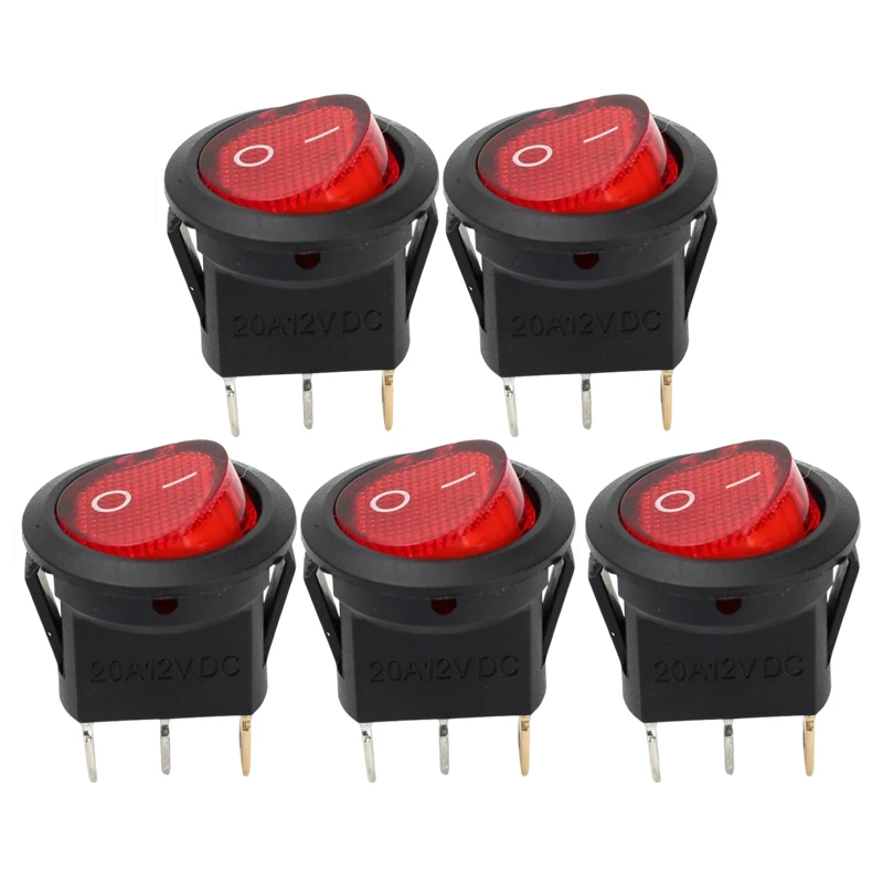 Illuminated Red LED Round Mini Rocker Switch