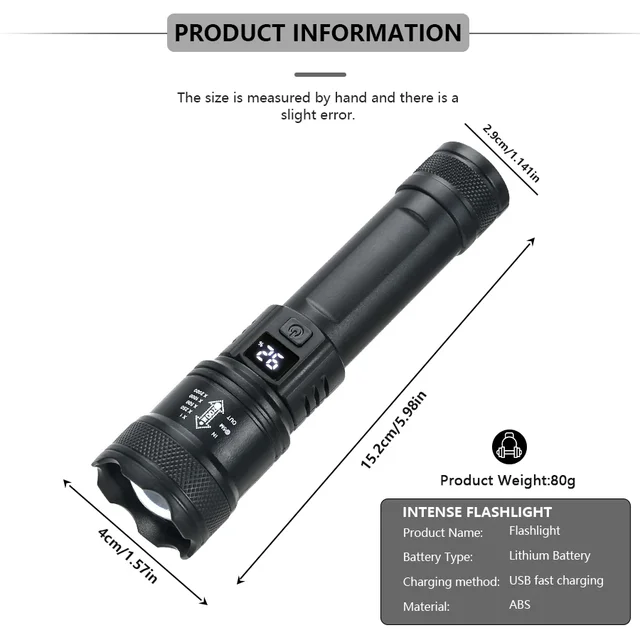 High Power Self Defense LED Flashlights USB Rechargeable Strong Hand Light Multifunctional Torch Lamp For Emergency Camping 6