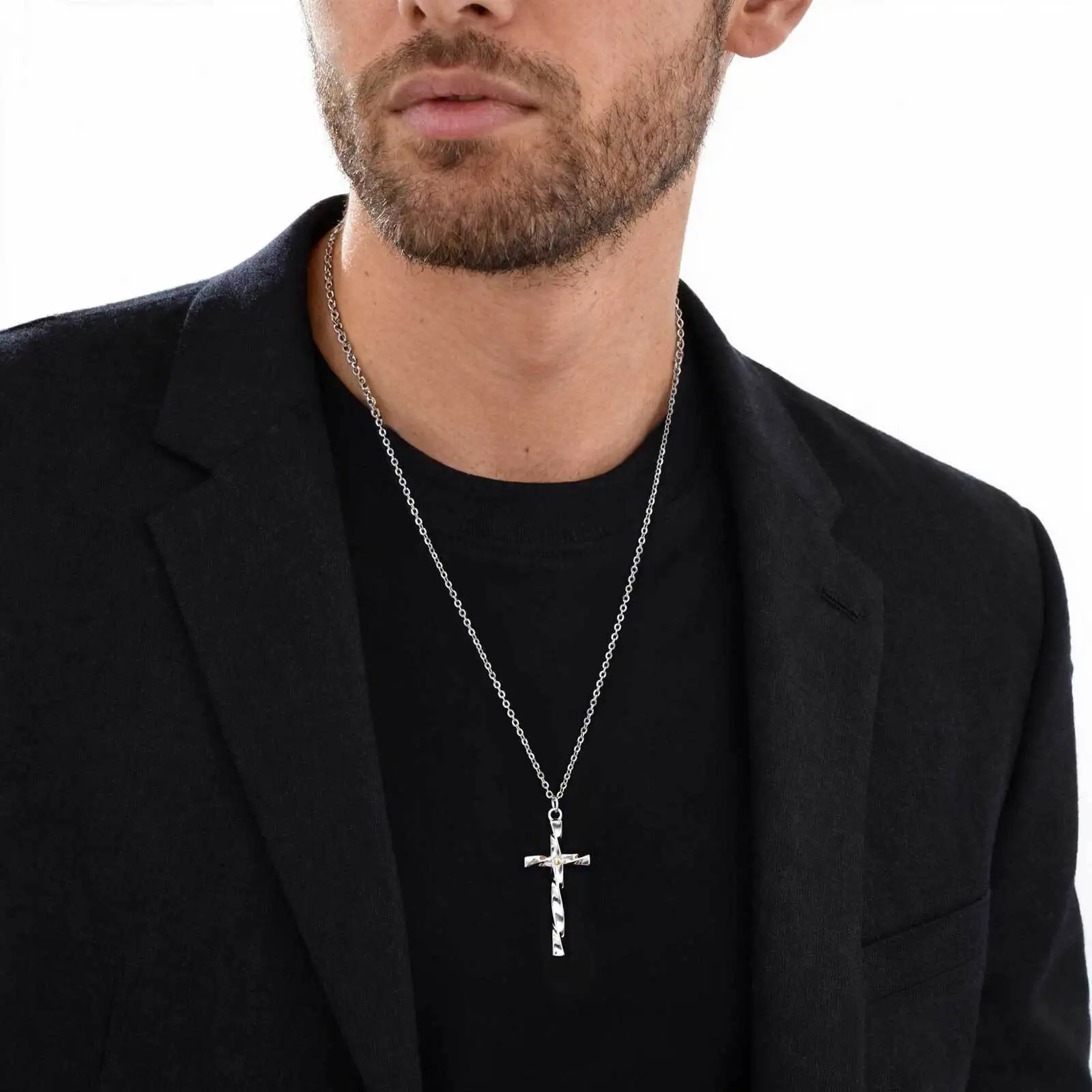 Mobius Cross Necklace for Men Boys,Silver Color Christ Cross Metal Necklace,Trendy Jewlery Gift