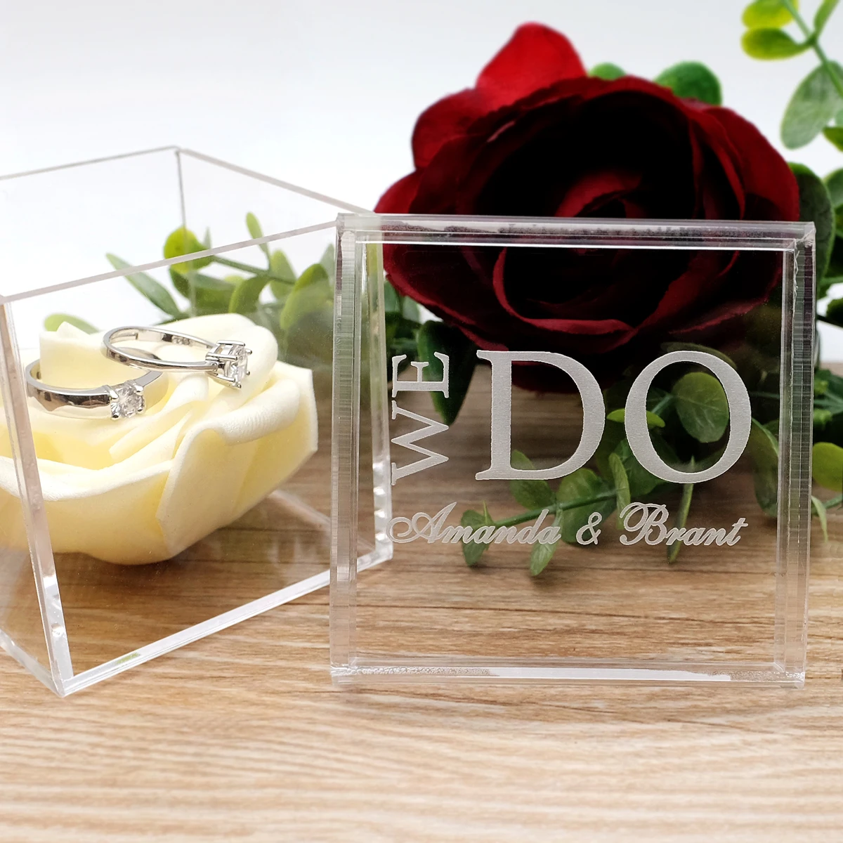 Custom Wedding Ring Box Engraved Acrylic Ring Box Personalized Wedding Ring Holder Wedding Ring Bearer Engagement Ring Pillow white table general jewelry holder decoration pillow display acrylic sunglasses stand multifunction