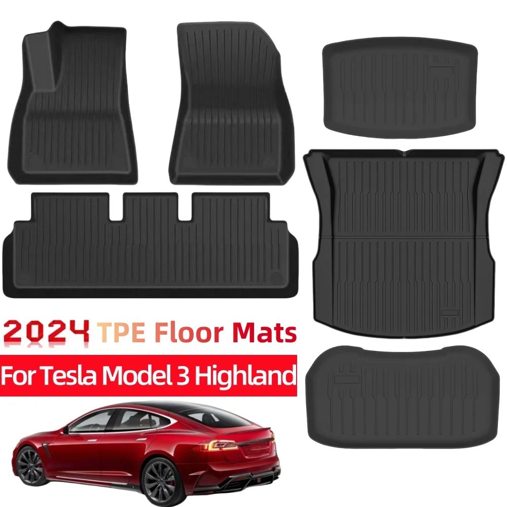 For Tesla Model 3 Highland 2024 TPE Floor Mats,RHD LHD All Weather Floor Mats Waterproof Anti Scratch Trunk Mat Cargo Liners