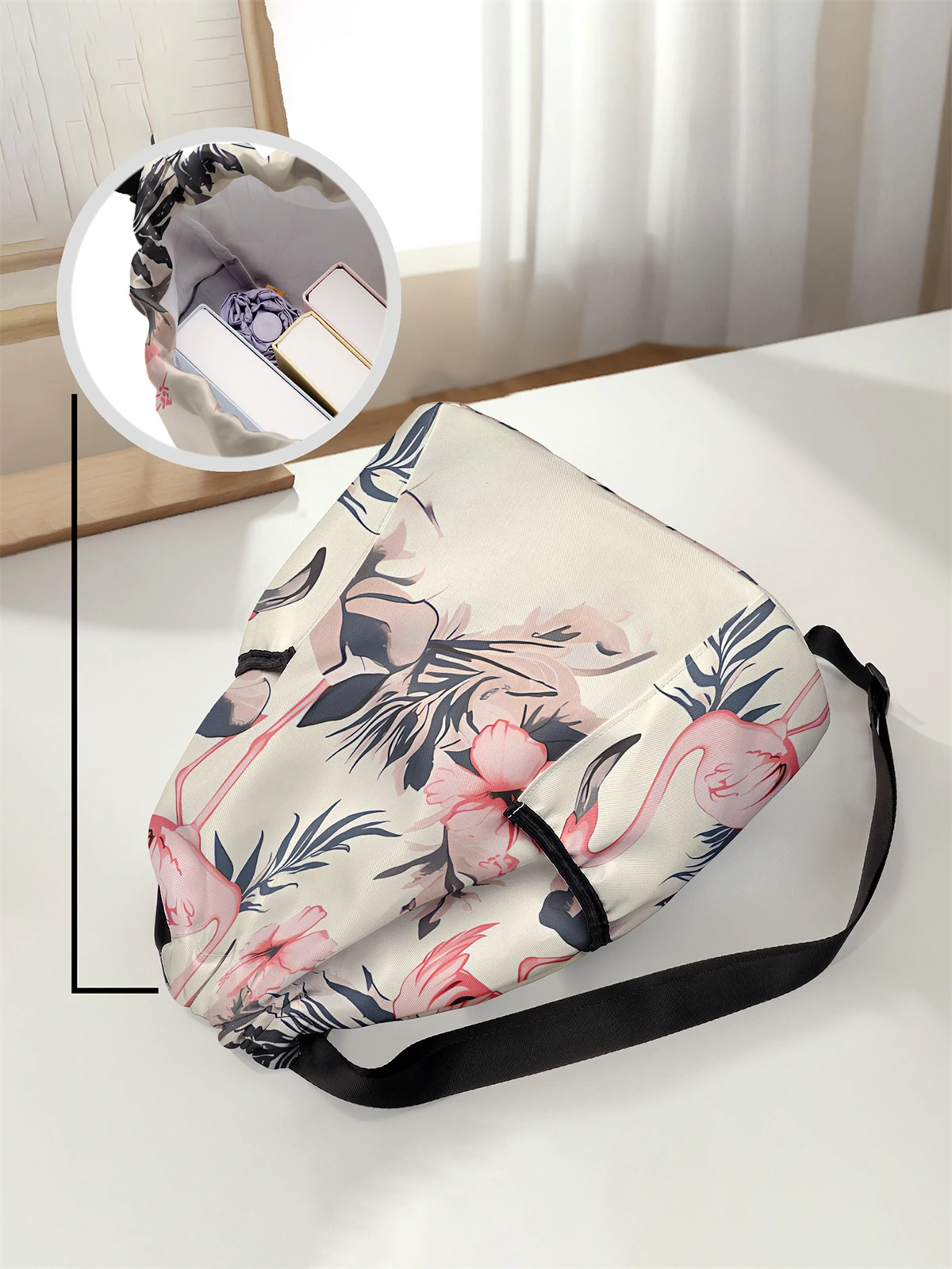 Flamingo Pattern Drawstring Backpack - Large Capacity Durable Fitness Bag, Adjustable Shoulder Straps, Sports Beach Backpack