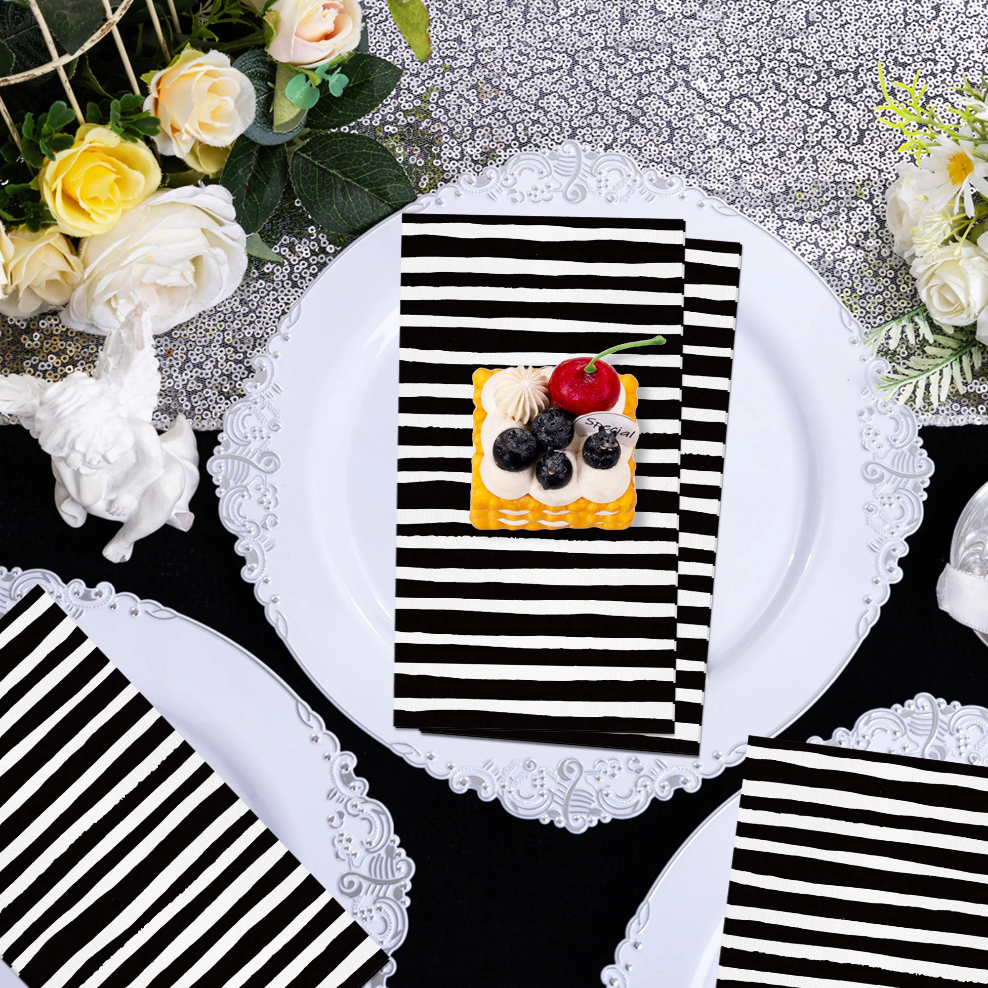 20/40/60/80 Stück gestreifte lange Papierservietten, Einweg-Dinnerpapier für Geburtstagsfeier, Hochzeit, Taschentücher, Badezimmer, Handtücher, Papier – Detail 19