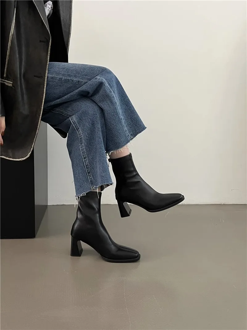 Vintage Warme Baumwolle Frauen Stiefeletten Mode Elegante Karree Schuhe Herbst Winter Starke Ferse frauen Kurze Booties – Detail 7
